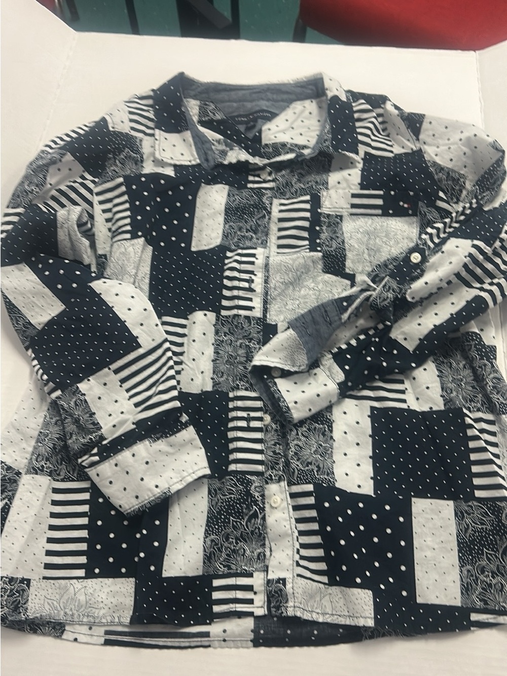 Tommy Hilfiger Black & White Patchwork Print Button-Up Shirt